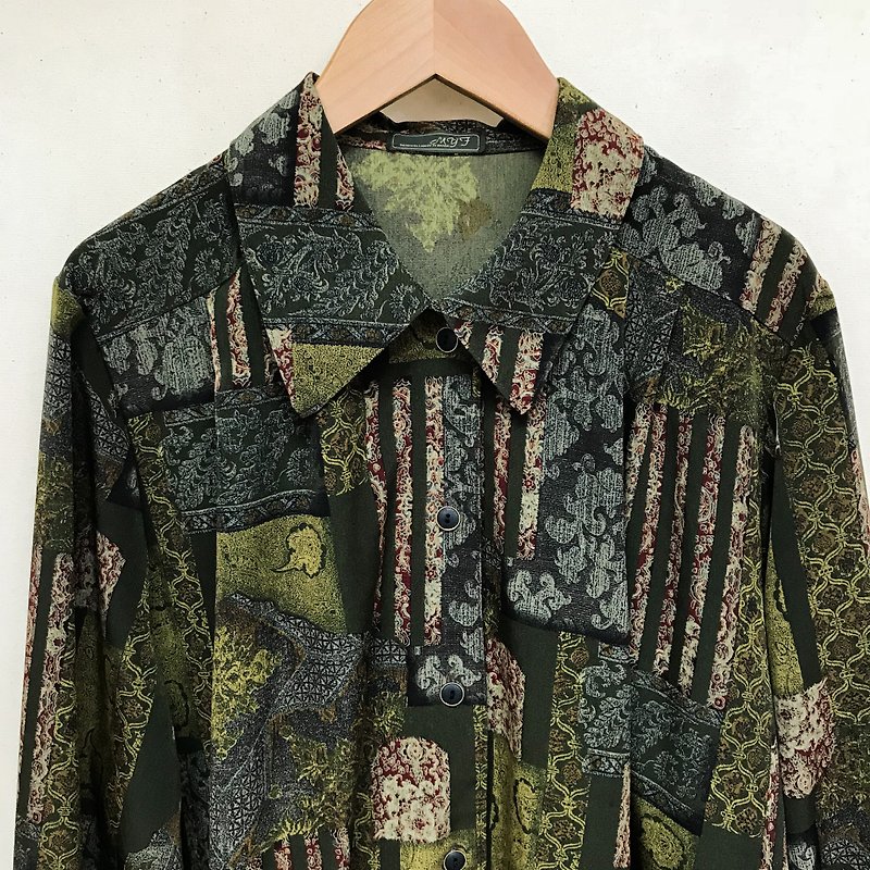 ヴィンテージコート/オリーブグリーンの印象柄長袖ジャケット - ジャケット - ポリエステル グリーン