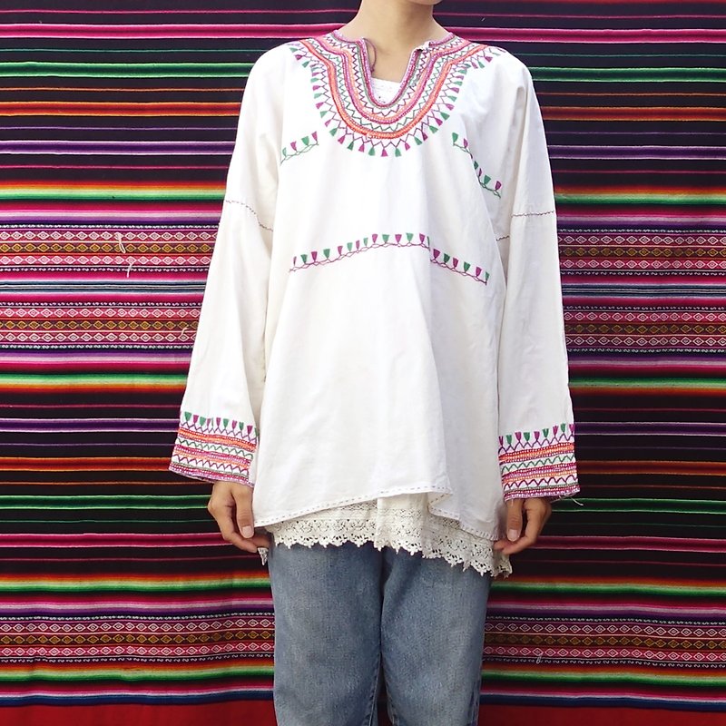 BajuTua / Vintage / Tribal Traditional Hand Embroidered Top - Red Green - Men's T-Shirts & Tops - Cotton & Hemp Red