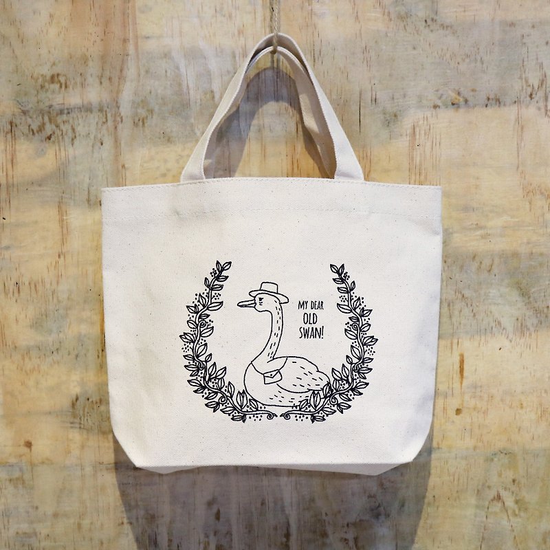"My old Swan" hand printed silk canvas lunch bags - Handbags & Totes - Cotton & Hemp 