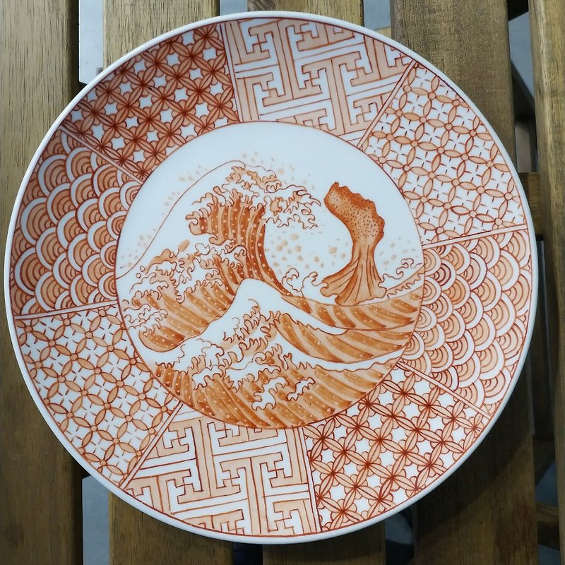 體驗自己親手彩繪浮世繪風格之日本赤繪釉上彩8吋小圓盤 - 陶藝/玻璃 - 瓷 