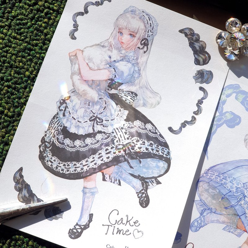Cake Time mini cat and girl Sticker - 貼紙 - 紙 