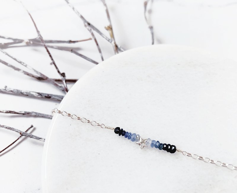Simple Straight Bracelet / Into the Night-Sapphire 925 Silver Bracelet - Bracelets - Semi-Precious Stones Blue