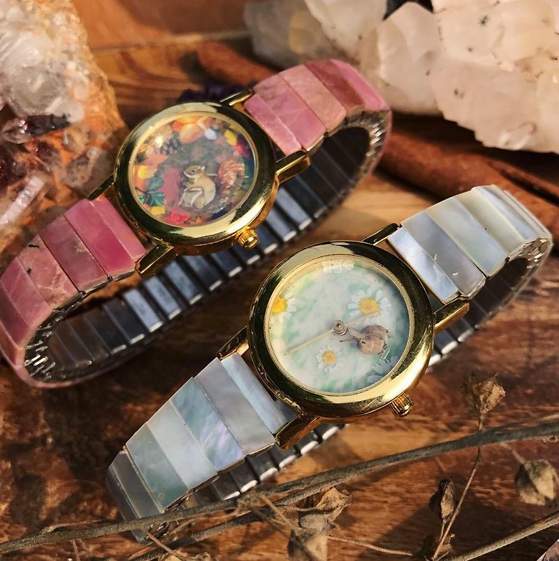 [Lost and find] natural stone forest small animal watch - นาฬิกาผู้หญิง - เครื่องเพชรพลอย สึชมพู