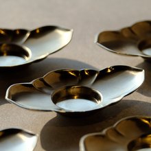 日本古美術】海棠式古錫茶托5客京都清課堂造天然薌沉香檀香茶器香道具