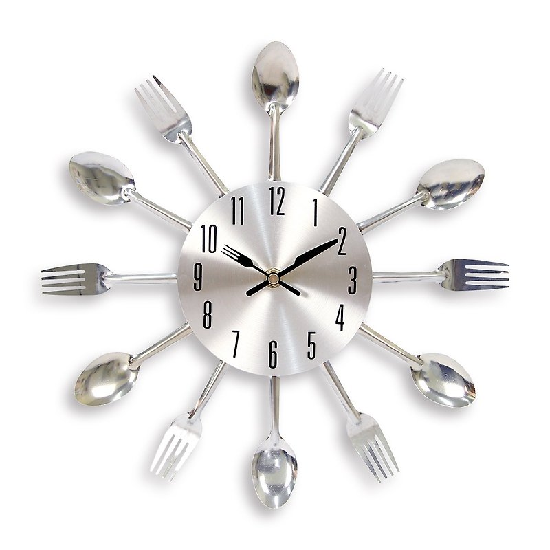 iINDOORS 金屬餐具靜音時鐘 掛鐘 鐵鐘 設計 刀叉 湯匙 餐廳裝飾 - 時鐘/鬧鐘 - 其他金屬 銀色
