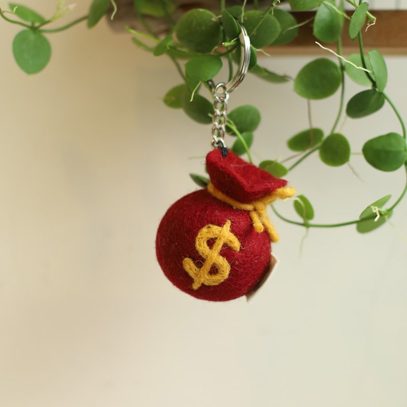 Graduation gift wool felt money bag good luck keychain suitable for cultural coins - Keychains - Wool Red