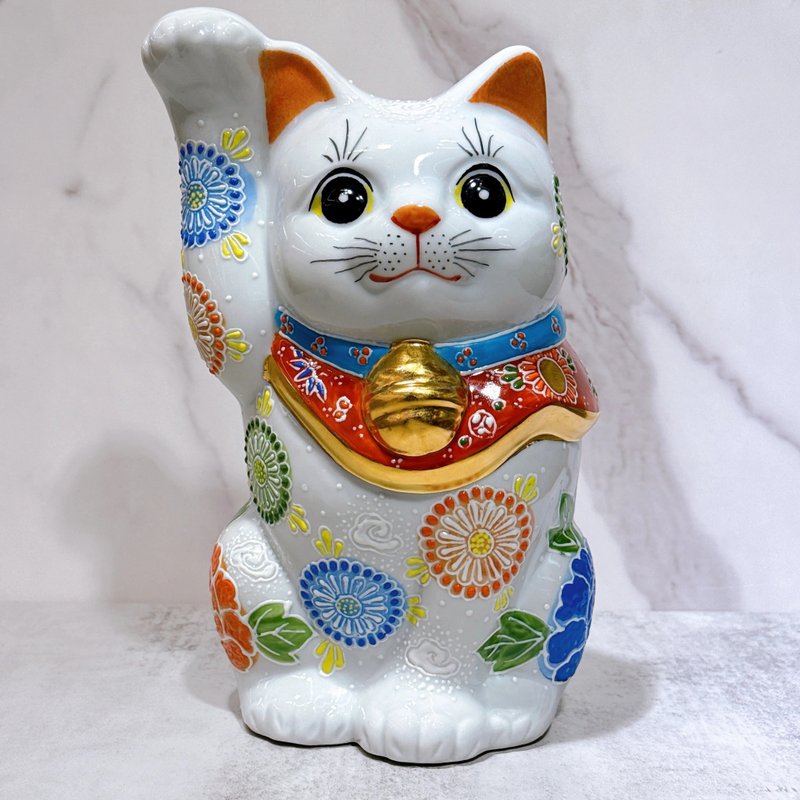 เครื่องครัว Kutani Ware แมวนำโชค | ฮาคุเซิง หมายเลข 8 - ของวางตกแต่ง - เครื่องลายคราม ขาว