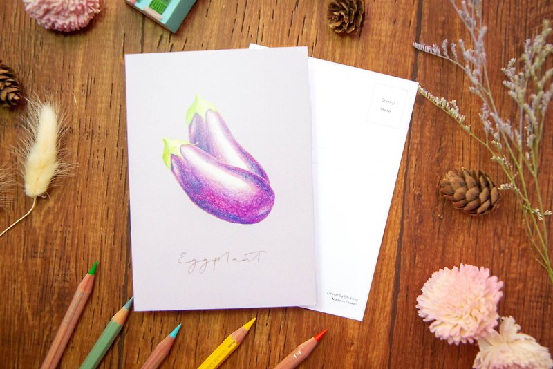 水果插畫明信片 茄子 - 心意卡/卡片 - 紙 紫色