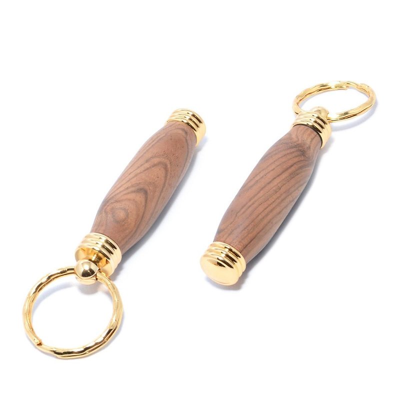Handmade wooden portable toothpick holder key chain (walnut; 24-karat gold-plated) TOOTH-24G-WAL - พวงกุญแจ - ไม้ สีทอง