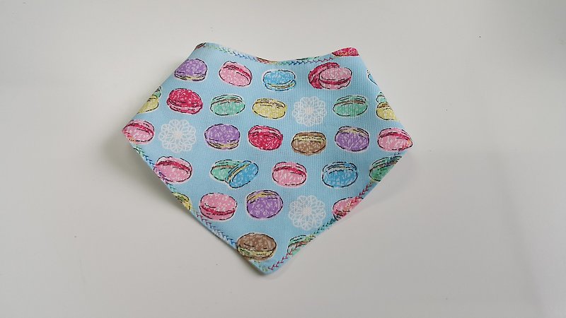 Sweet Ma Ka Long baby double-sided triangle scarf / saliva towel 【DM170503】 - ผ้ากันเปื้อน - ผ้าฝ้าย/ผ้าลินิน สีน้ำเงิน