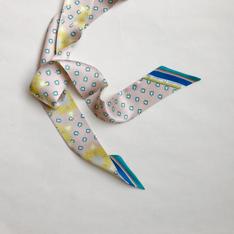 Small floral silk art scarf - ผ้าพันคอ - ผ้าไหม สีเหลือง