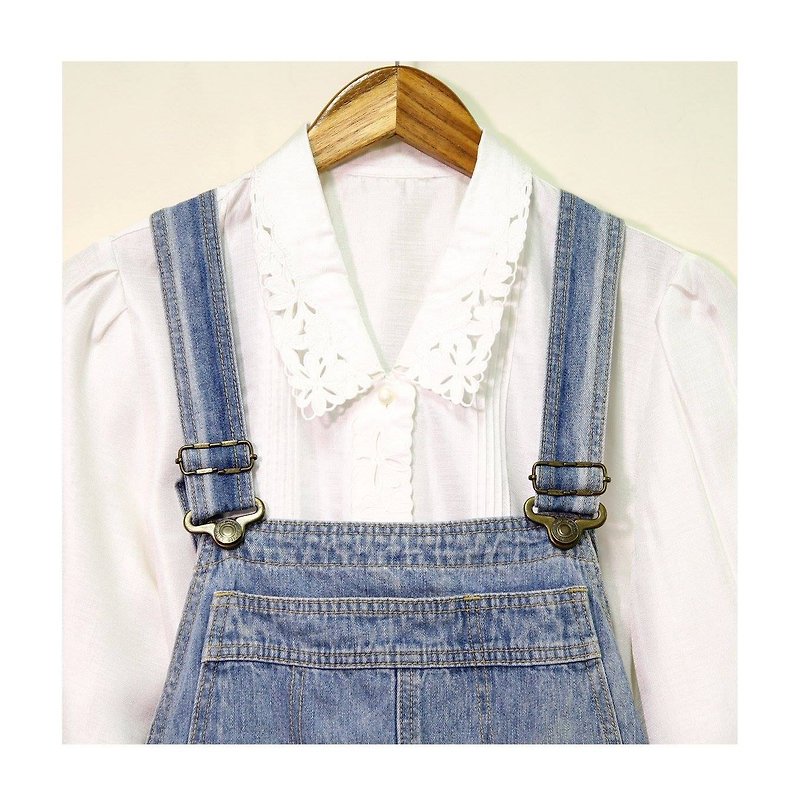Back to Green :: Japanese fine white silk shirt collar extending vintage flower baskets empty - เสื้อเชิ้ตผู้หญิง - ผ้าไหม ขาว