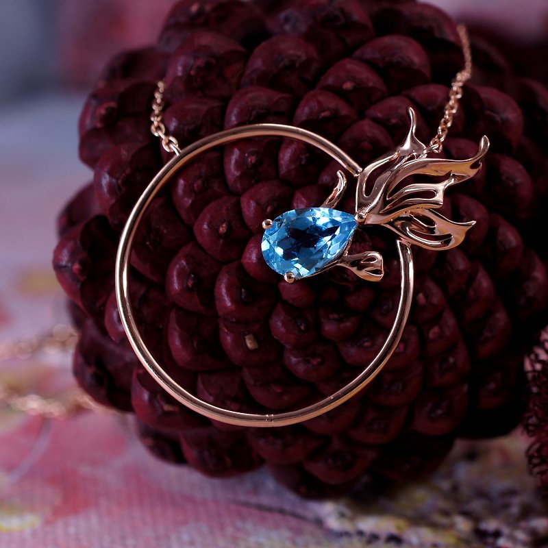 金魚 - 藍杜柏斯石 純銀 電18K玫瑰金 頸鍊 - 耳環/耳夾 - 寶石 藍色