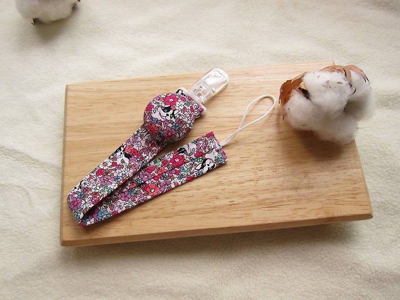 Flowers Bulldog hide and seek - vanilla pacifier chain toy chain (pink flowers) - ผ้ากันเปื้อน - ผ้าฝ้าย/ผ้าลินิน สีแดง