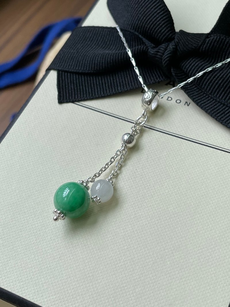 Green//Natural Jade A Goods Green Jade White Jade 925 Silver Accessories Sweater Chain - สร้อยคอ - หยก 