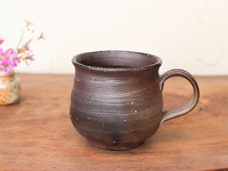 Bizen ware coffee cup (medium) potter's wheel/sangiri c6-057 - Mugs - Pottery Brown