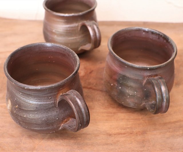 Bizen ware coffee cup (medium) wheel markings, sangiri c6 Bizen ware coffee cup (medium) wheel markings, sangiri c6