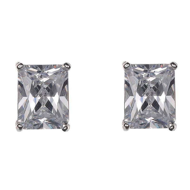 Diamond mirror sparkling solitaire diamond earrings l Stone - ต่างหู - ทองแดงทองเหลือง สีเงิน