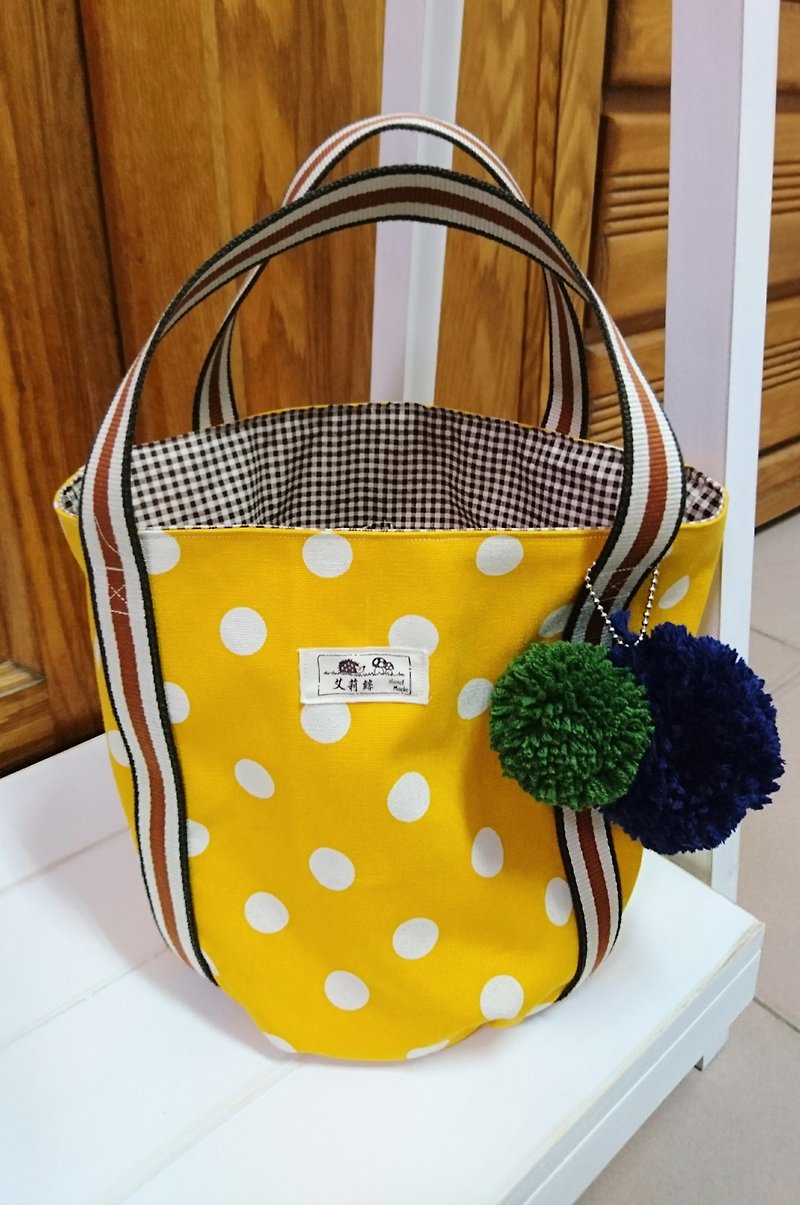 Yellow little canvas drum handle bag - กระเป๋าถือ - ผ้าฝ้าย/ผ้าลินิน สีเหลือง