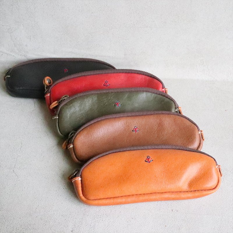 [Leather products made in Japan] Pen case st-6-s that can also hold glasses [Please choose the color from the following product types] - Pencil Cases - Genuine Leather Orange