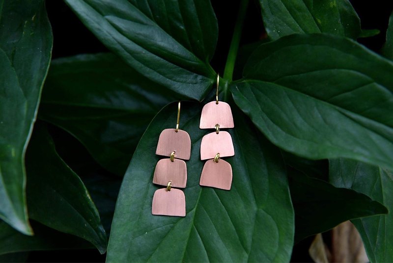 copper hand cut geometric earrings|| Waterfall trio ||Le rêve: Jungle - Earrings & Clip-ons - Copper & Brass Brown