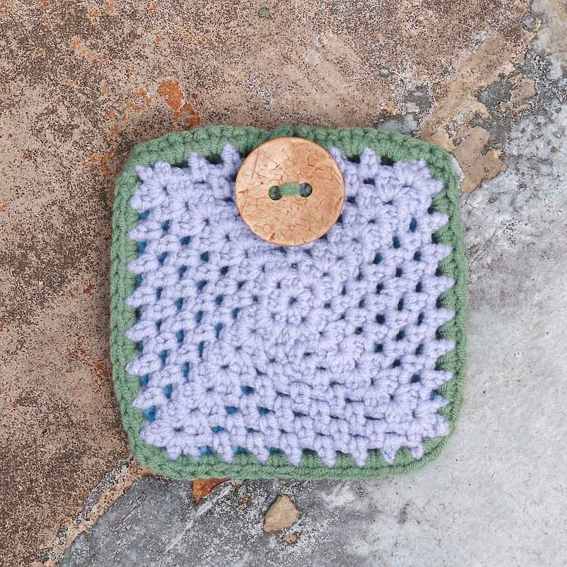扁平零錢鉤織編織包 - 方形紫綠 - 零錢包/小錢包 - 棉．麻 紫色
