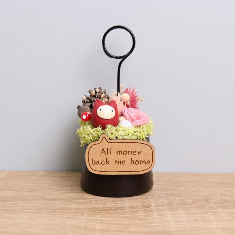 Xiaorizai-red dried flower business card holder, potted plant, customized word plate, graduates’ day resignation gift - ที่ตั้งบัตร - ไม้ สีแดง