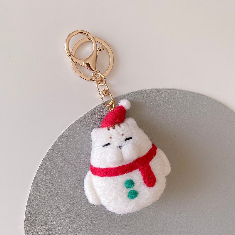 Wool Felt-Snowman Tai Cat Keychain/Pin/Christmas/Elk/Santa Claus/Christmas Gift - Keychains - Wool 