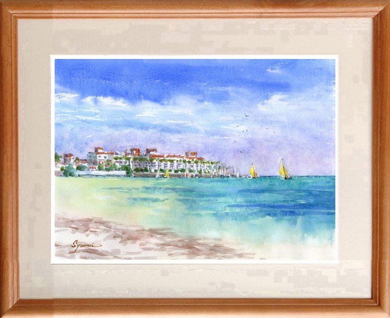 水彩画原画　鎌倉の海 - 海報/掛畫/掛布 - 紙 藍色