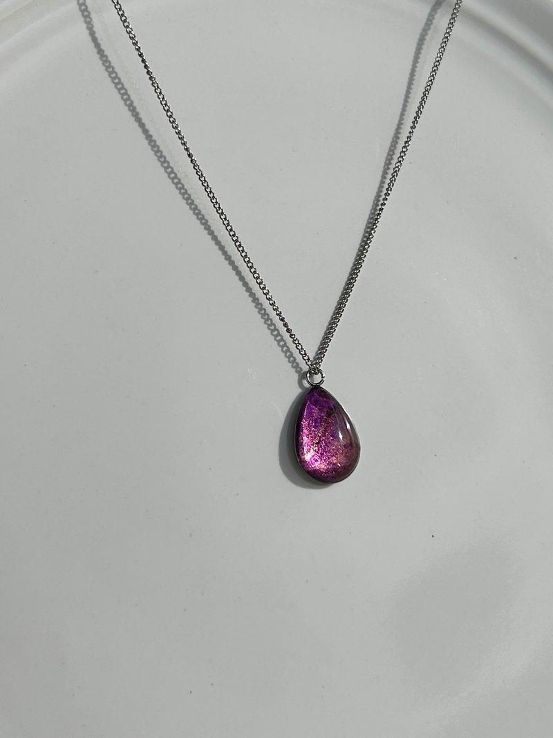 [Christmas Gift] Purple Teardrop Hand-Painted Necklace with Stainless Steel Chain - สร้อยคอ - สแตนเลส สีม่วง