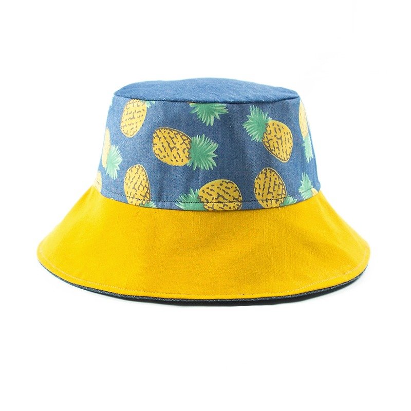 Calf Calf Village Village Hand-sided cap hat men and women quite EDITION fruit pineapple customized look Want {lucky} H-04] - หมวก - ผ้าฝ้าย/ผ้าลินิน สีน้ำเงิน