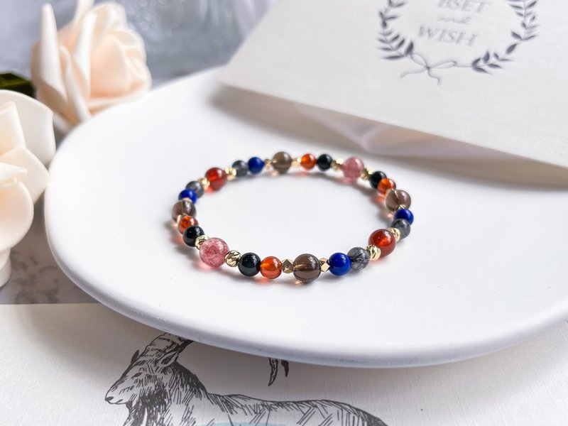 [Danxin] Tea crystal Stone obsidian strawberry crystal lapis lazuli black hair crystal bracelet - สร้อยข้อมือ - คริสตัล หลากหลายสี