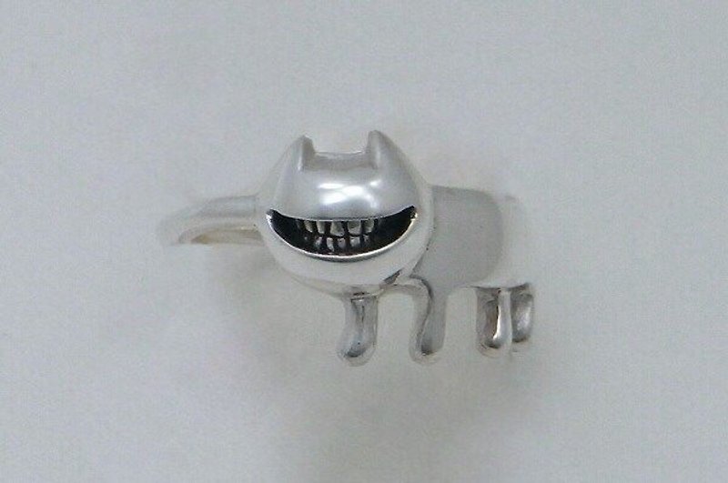 smile cat ring ( s_m-R.36 ) 微笑 貓 猫 銀 環 戒指 指环 jewelry sterling silver - 戒指 - 其他金屬 銀色