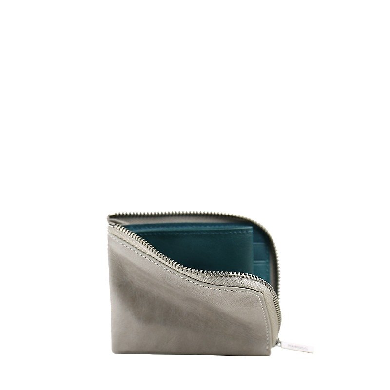 HANDOS color leather short clip - blue, green and gray x - Coin Purses - Genuine Leather Gray