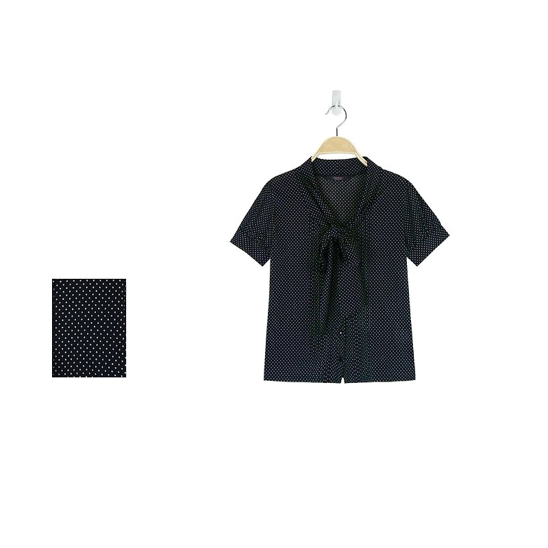 A‧PRANK：DOLLY :: Shuiyuポルカドットレディース半袖シャツの襟のネクタイの結び目を持つVINTAGEレトロな黒と白 - シャツ・ブラウス - その他の素材 