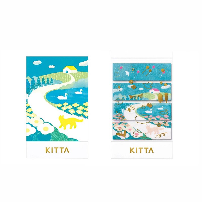 【KING JIM】KITTA隨身攜帶和紙膠帶 金箔拼貼款 山坡 (宮下和設) - 貼紙 - 紙 多色