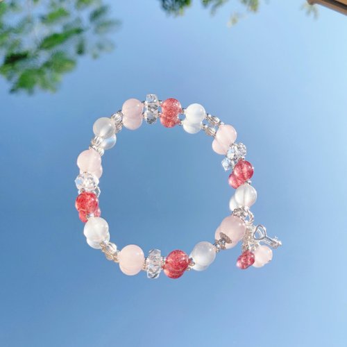 ⭐︎【天然】ローズクォーツ ブレスレット s925 89g ローズクォーツ ストロベリークォーツ ムーンストーンホワイト