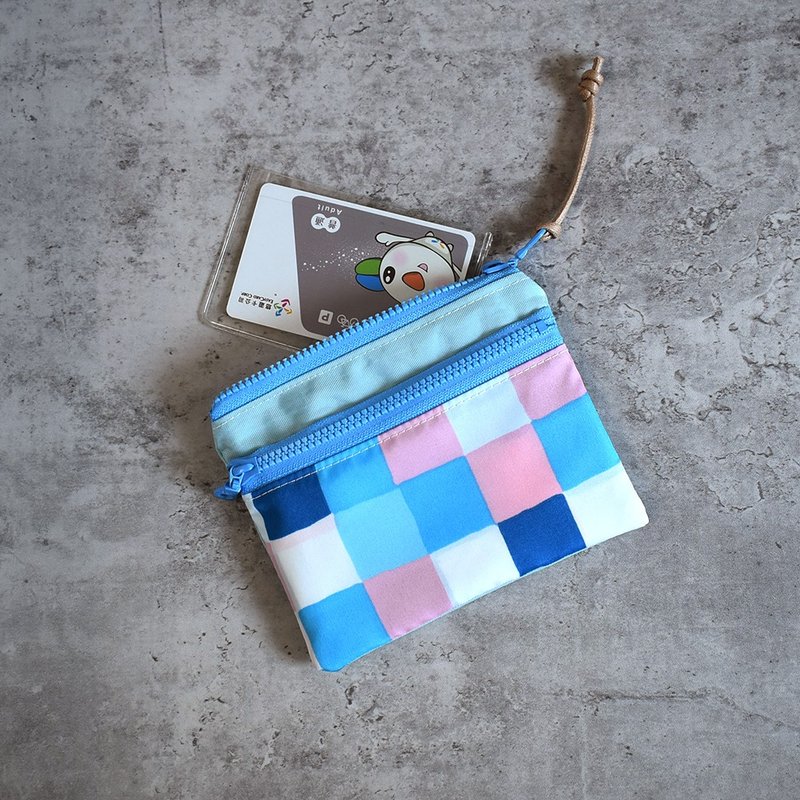 Travel waterproof wallet coin bag card pocket storage pouch_Grid - กระเป๋าใส่เหรียญ - ไนลอน สีน้ำเงิน