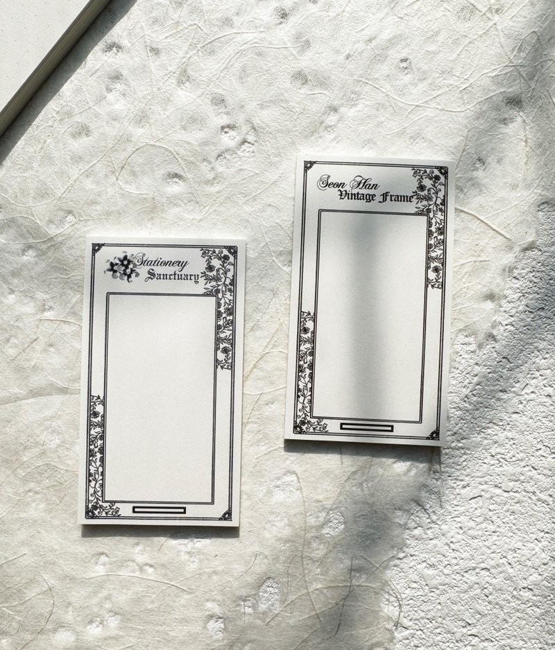 Floral Vintage Pen Line Frame Natural Paper Memo Pad 50 sheets - 便條紙/便利貼 - 紙 白色