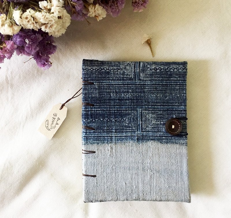 Thai hill tribes fabric notebook, Handmadenotebook, Diary - 筆記本/手帳 - 棉．麻 藍色