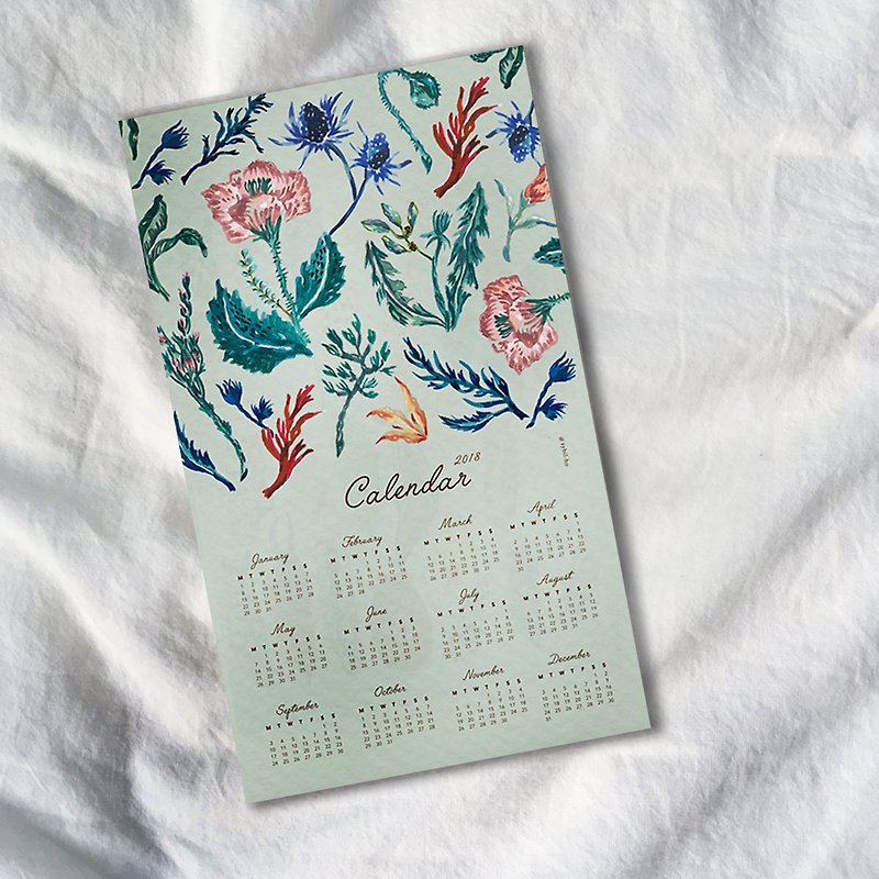 sybil-ho 2018 花與植物年曆海報-湖水綠 - 年曆/桌曆 - 紙 多色