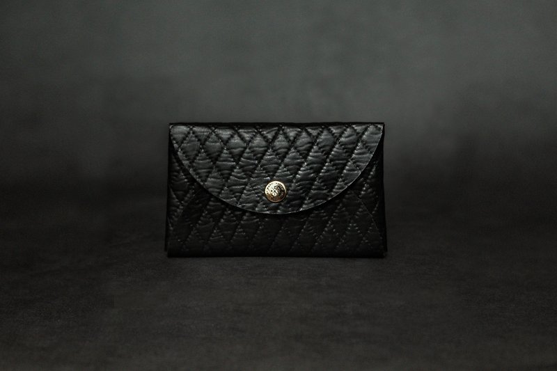 UNIC diamond check magnetic buckle envelope bag / minimal coin purse / business card holder [customizable] - กระเป๋าสตางค์ - หนังแท้ สีดำ