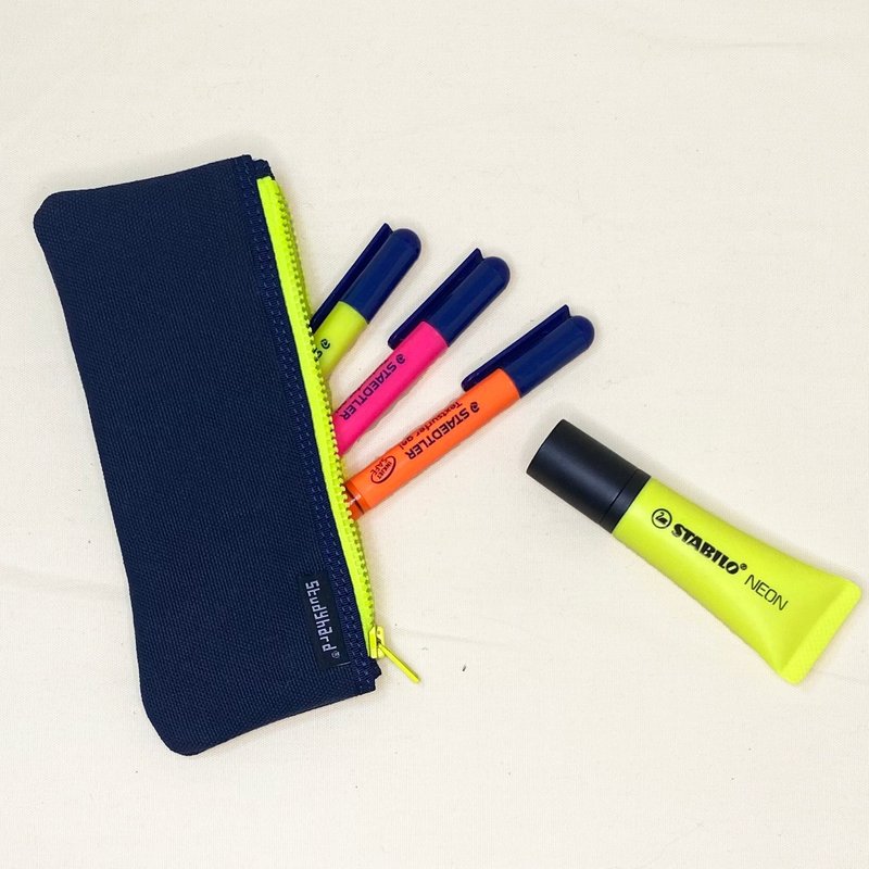 Pencil case without gusset - กล่องดินสอ/ถุงดินสอ - ผ้าฝ้าย/ผ้าลินิน สีน้ำเงิน