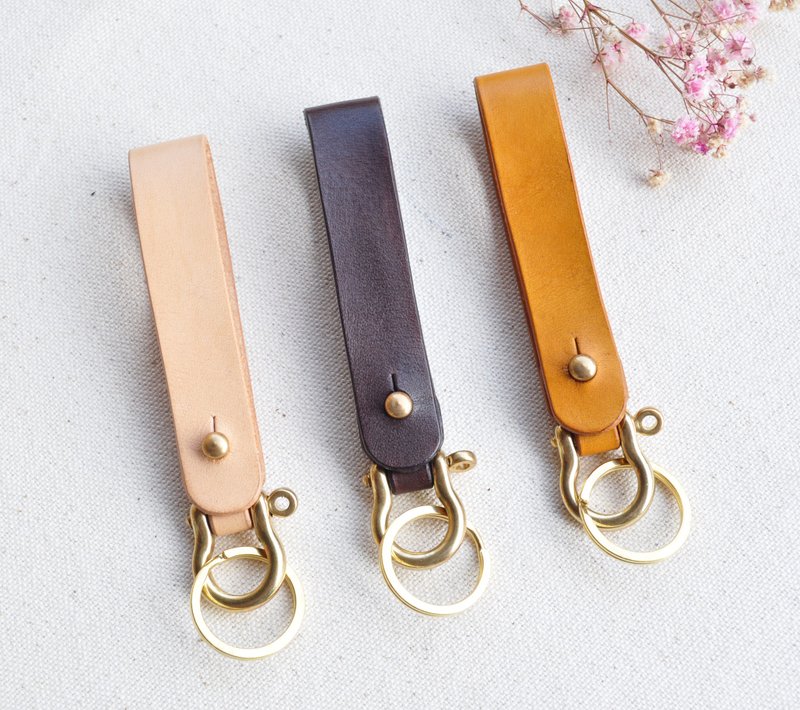 黃銅馬蹄扣皮革鑰匙圈 - 鑰匙圈/鑰匙包 - 真皮 