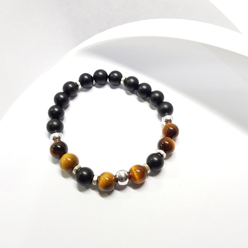 財富正能量虎眼石與霧面黑瑪瑙(0.8公分直徑款) 免費【聖誕禮盒】 - 手鍊/手環 - 寶石 黑色