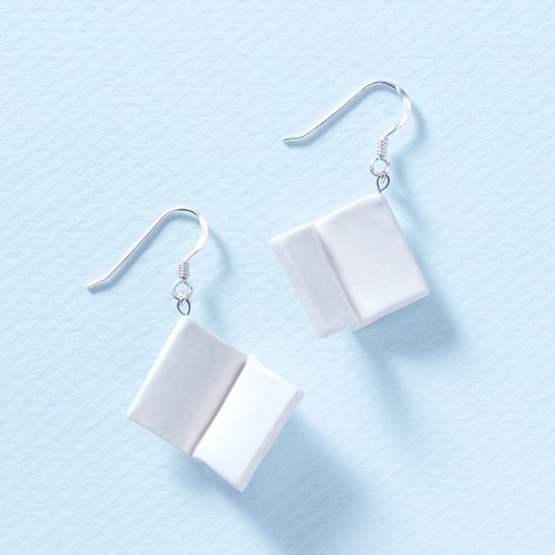 Flying book-handmade white porcelain sterling silver earrings - Earrings & Clip-ons - Porcelain White