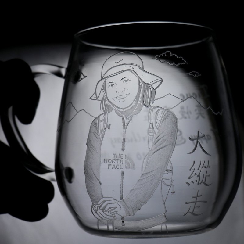 360cc【大縱走紀念】(寫實版半身+山景)日本HARIO耐熱杯 - 咖啡杯/馬克杯 - 玻璃 透明