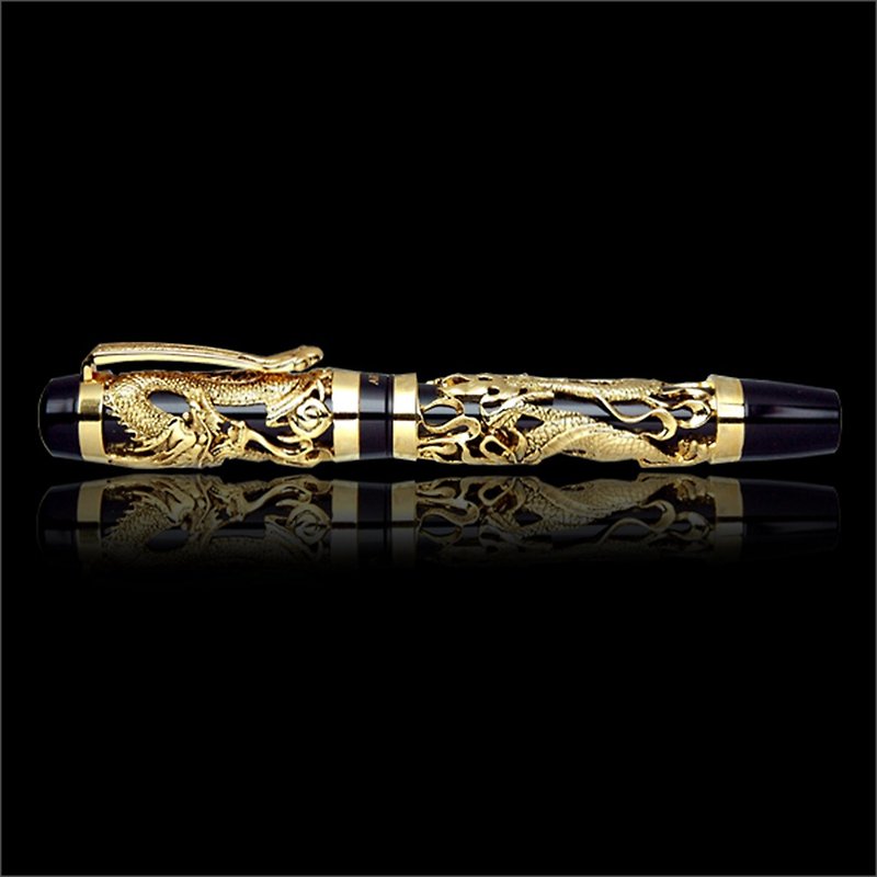 ARTEX seal dragon ballpoint pen in bright gold - Rollerball Pens - Copper & Brass Black