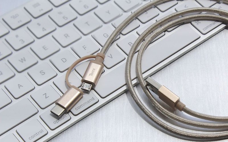 KeVable 2合1 充電傳輸線 (USB-C / Micro USB 至 USB) - 金色 - 行動電源/充電線 - 尼龍 
