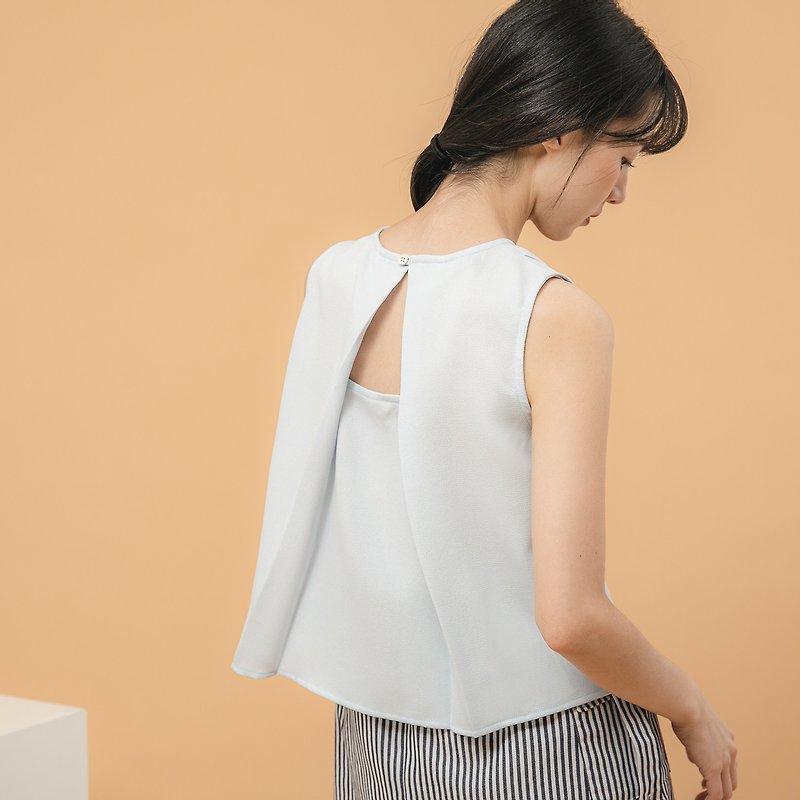 [Classic Original] Admire_Smooth Pleated Vest_CLT004_Light Gray Blue - Women's Vests - Polyester Blue